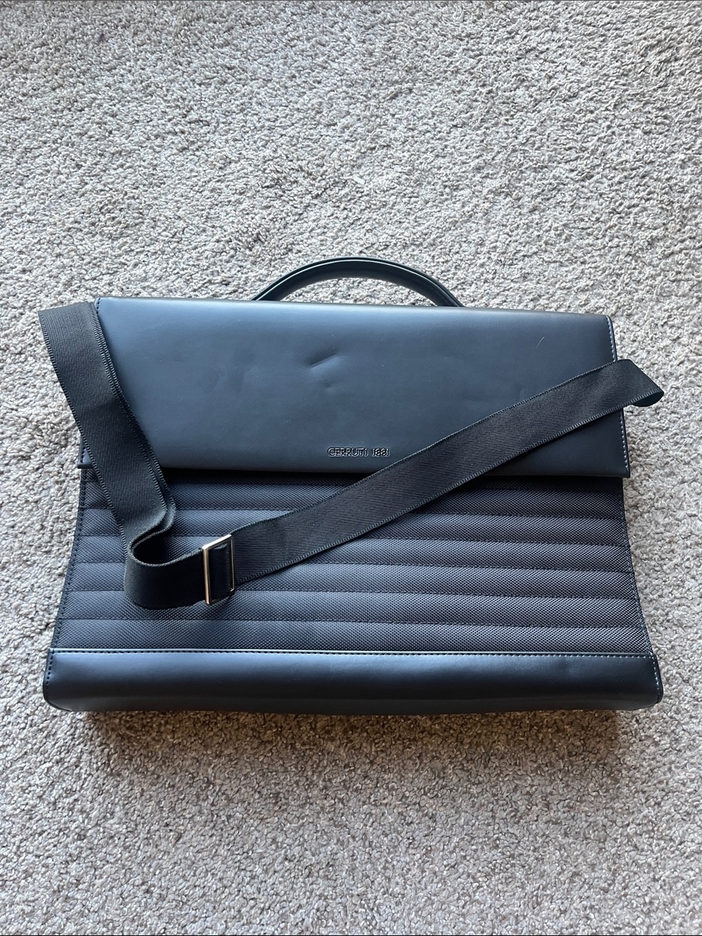 Black Quilted-Panel Laptop Briefcase